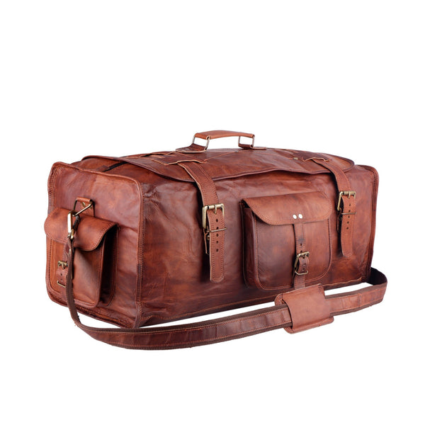 Personalized Full Grain Leather Flap Duffel Bag – Overnight Travel