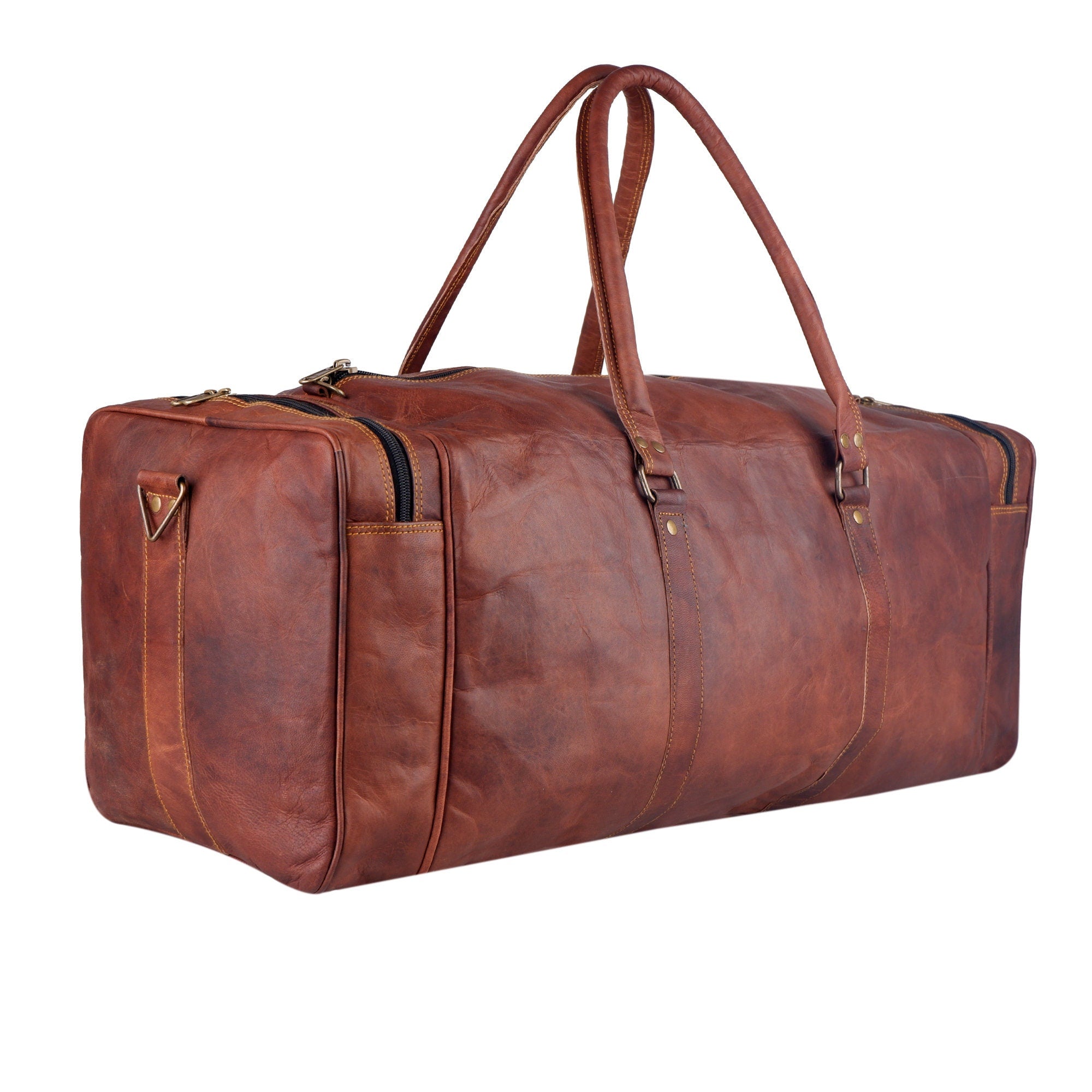 Men's Goat Leather Weekender Duffel Bag – Tan Brown Travel Bag