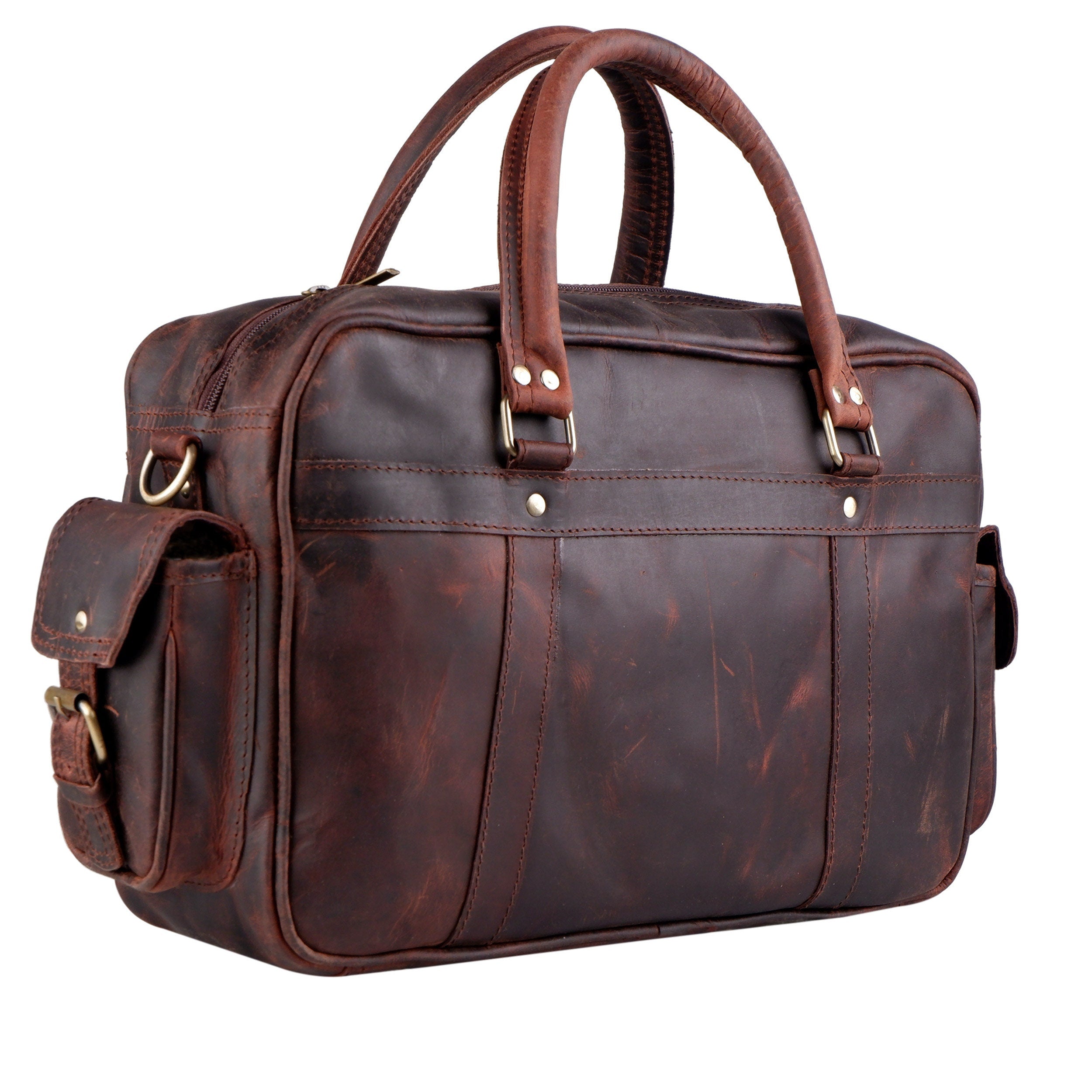 Premium Buffalo Leather Briefcase – Vintage Brown Laptop Bag