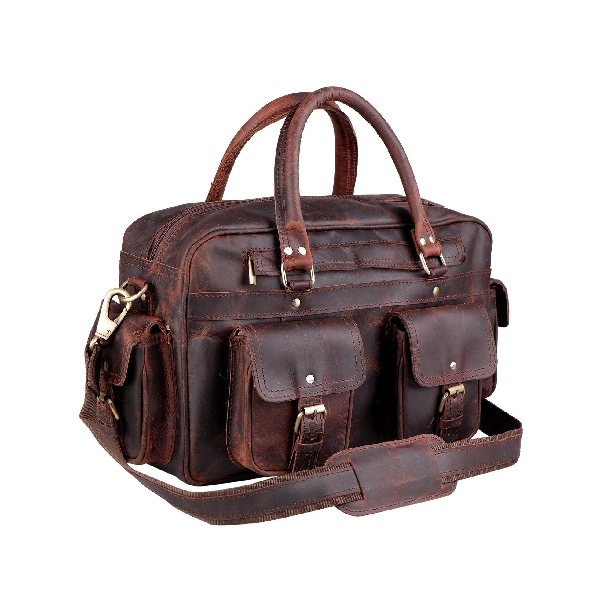 Premium Buffalo Leather Briefcase – Vintage Brown Laptop Bag