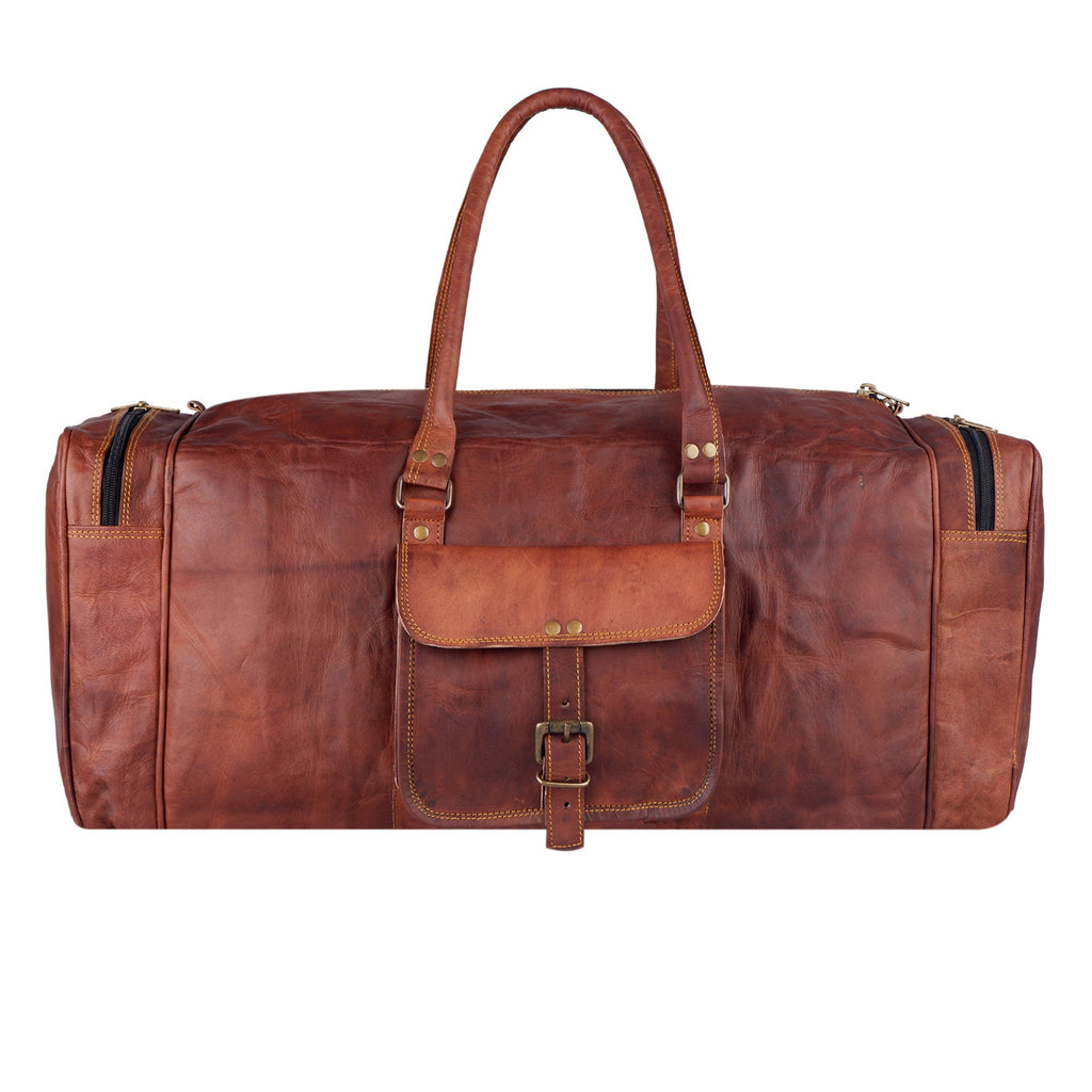 Men's Goat Leather Weekender Duffel Bag – Tan Brown Travel Bag