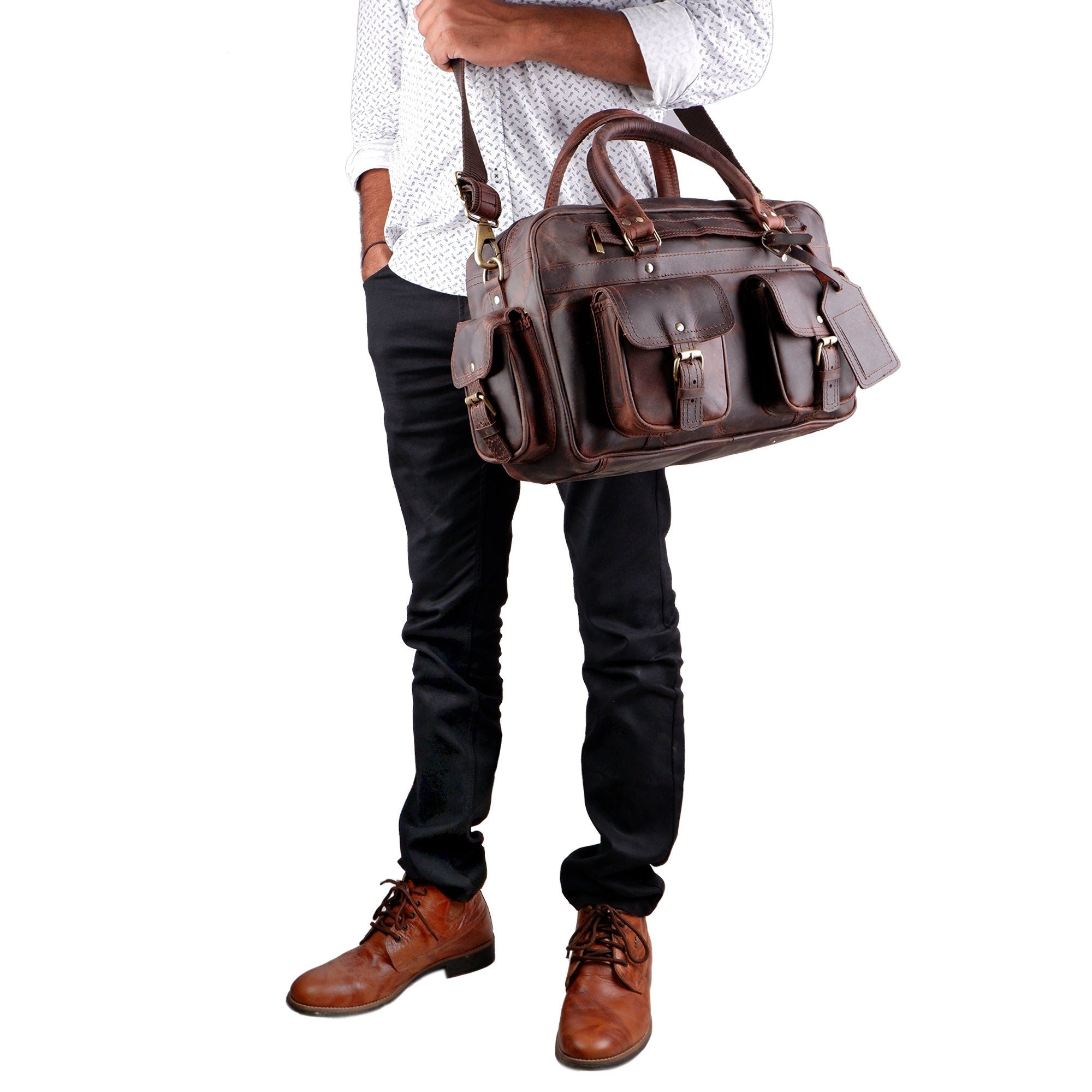Premium Buffalo Leather Briefcase – Vintage Brown Laptop Bag