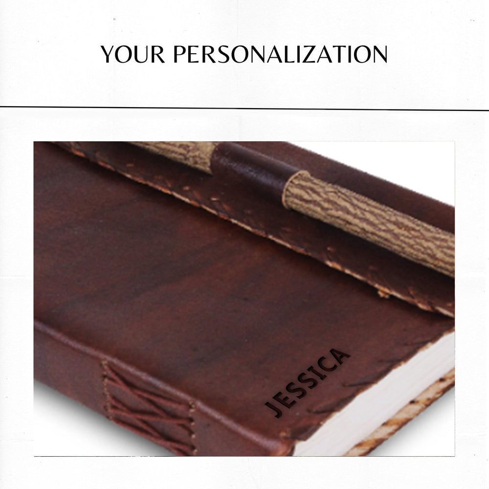 Personalized Vintage Leather Journal with Pen – Stitched Edges