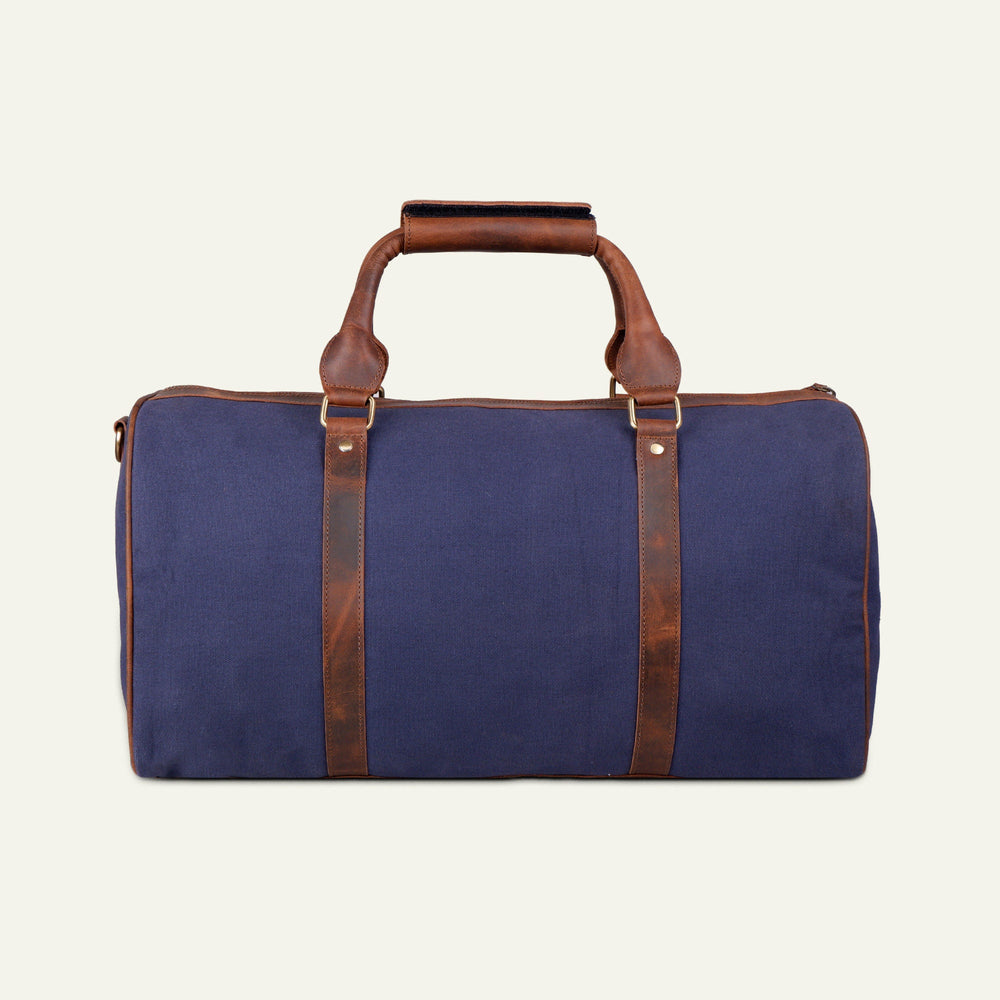 Blue Canvas & Leather Travel Duffel Bag