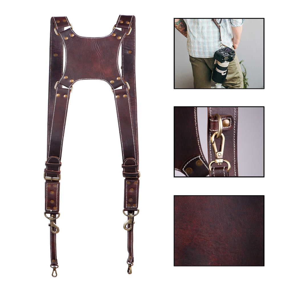 Dual Leather Camera Strap Harness – Personalized Photographer Gift