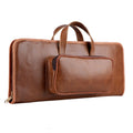 Brown rectangular drumstick bag with twin handles and a front pocket on a white background.