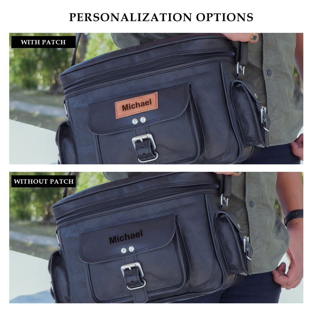 Personalized Black Leather Camera Saddle Bag – DSLR Satchel