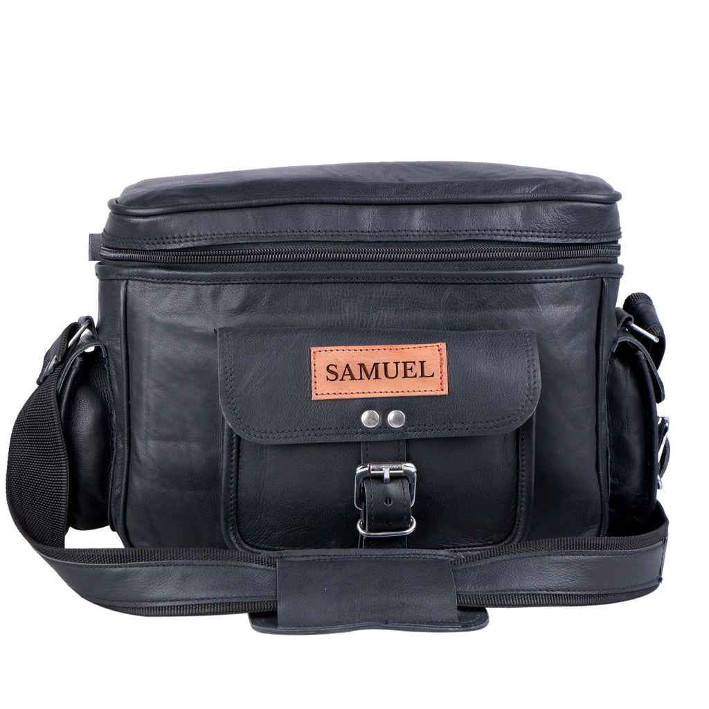 Personalized Black Leather Camera Saddle Bag – DSLR Satchel