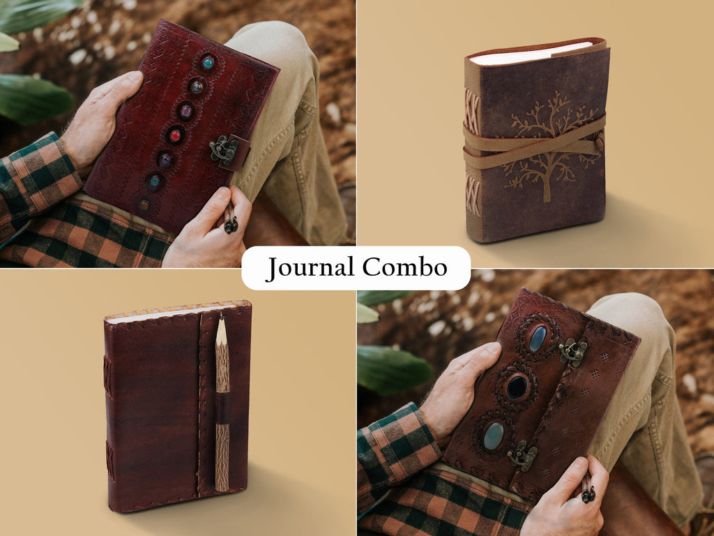 Handmade Leather Journal Combo – Sketchbook, Diary & Notebook Set