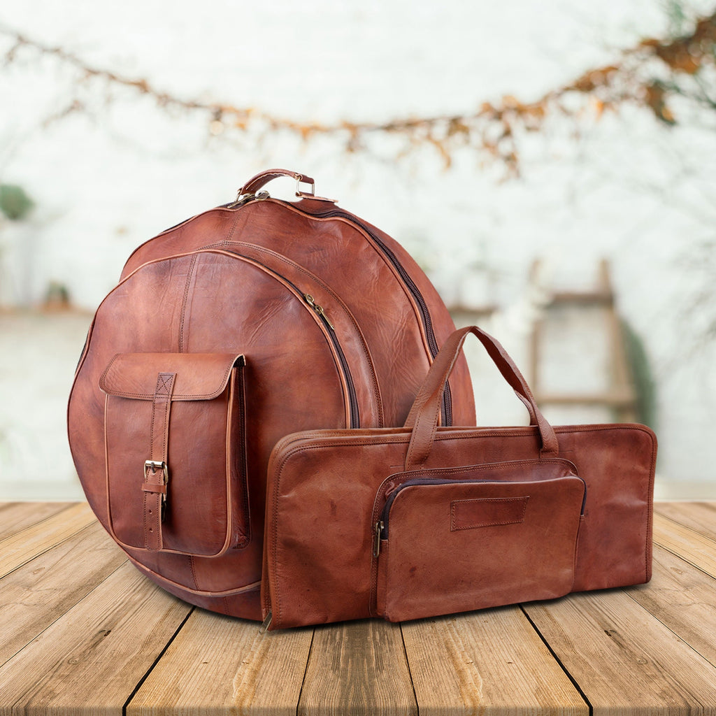Goat Leather Cymbal Case + Drumstick Bag – Drummer Combo Gift