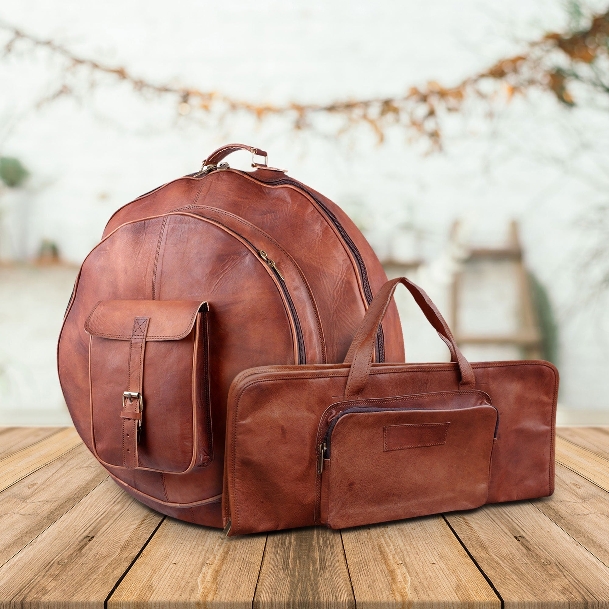 Goat Leather Cymbal Case + Drumstick Bag – Drummer Combo Gift