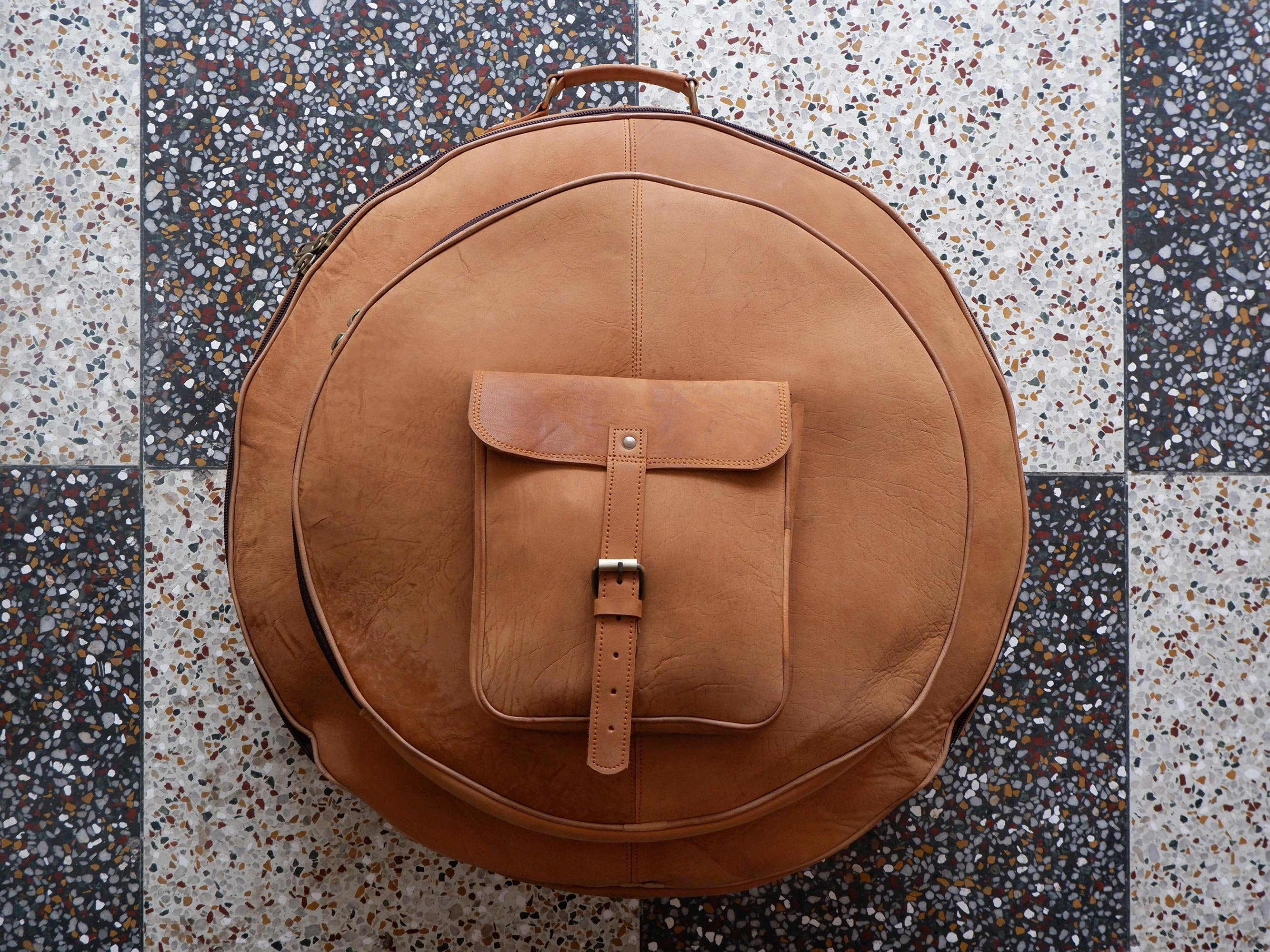 Tan Brown Buffalo Leather Cymbal Bag – Drummer Gift