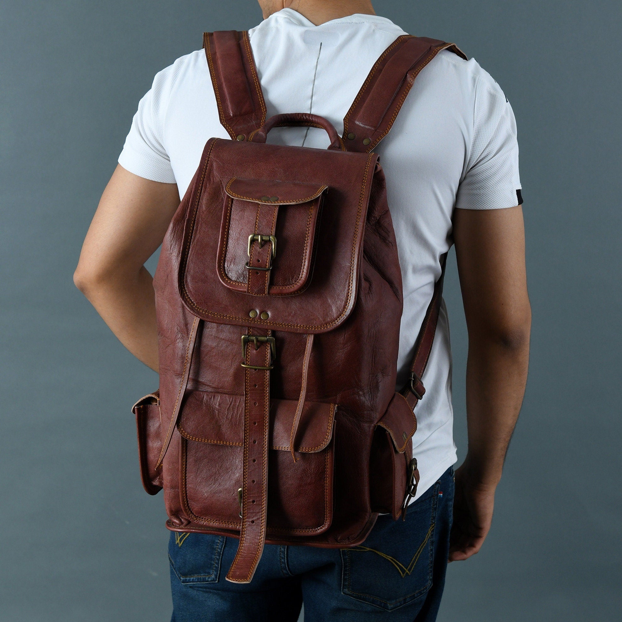 Personalized Leather Backpack – Custom College Rucksack