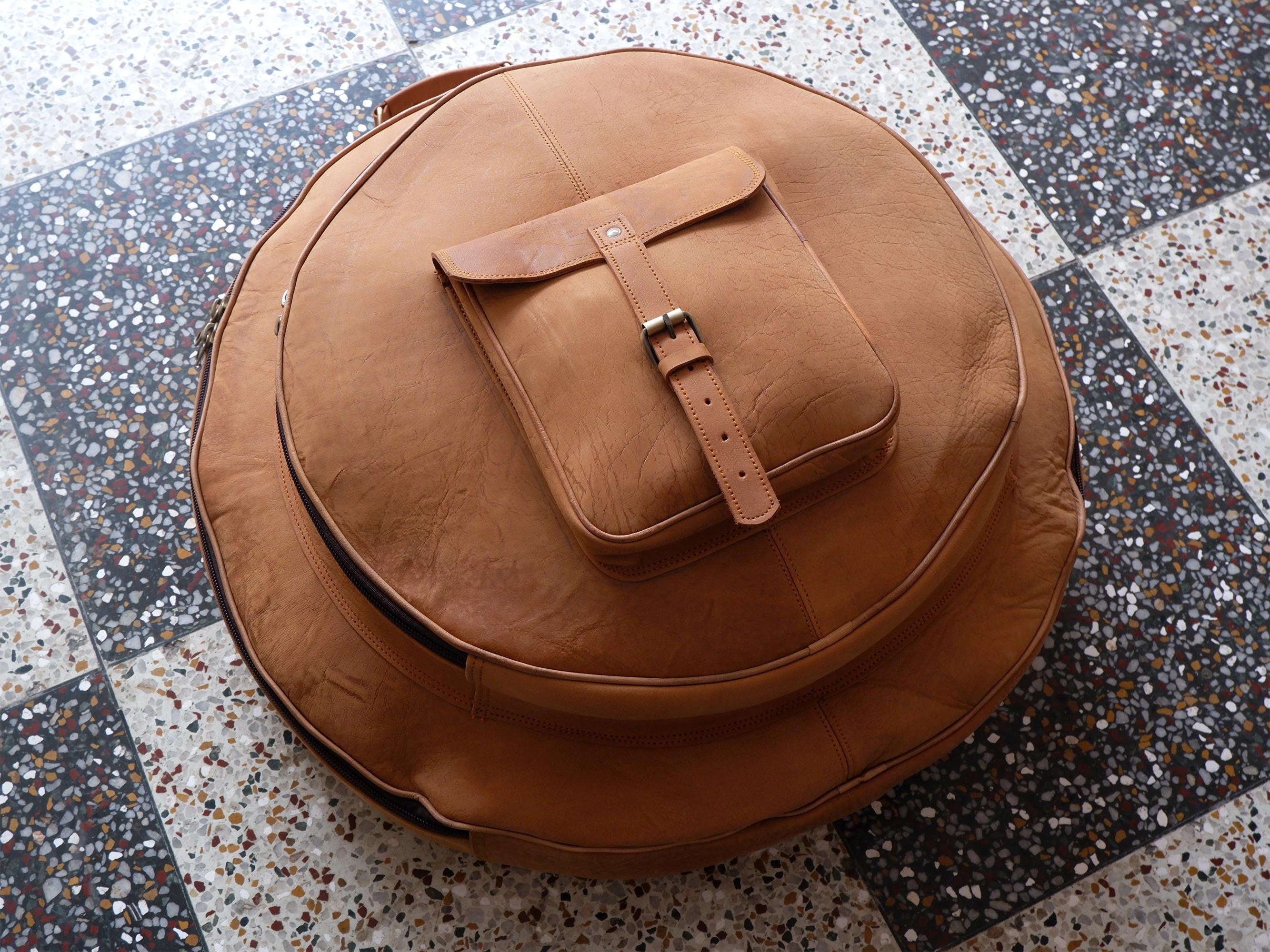 Tan Brown Buffalo Leather Cymbal Bag – Drummer Gift