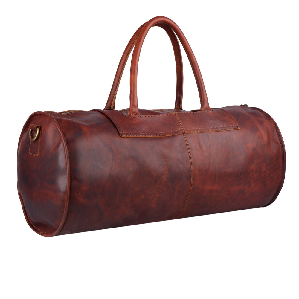 Unisex Buffalo Leather Round Weekender Duffel Bag