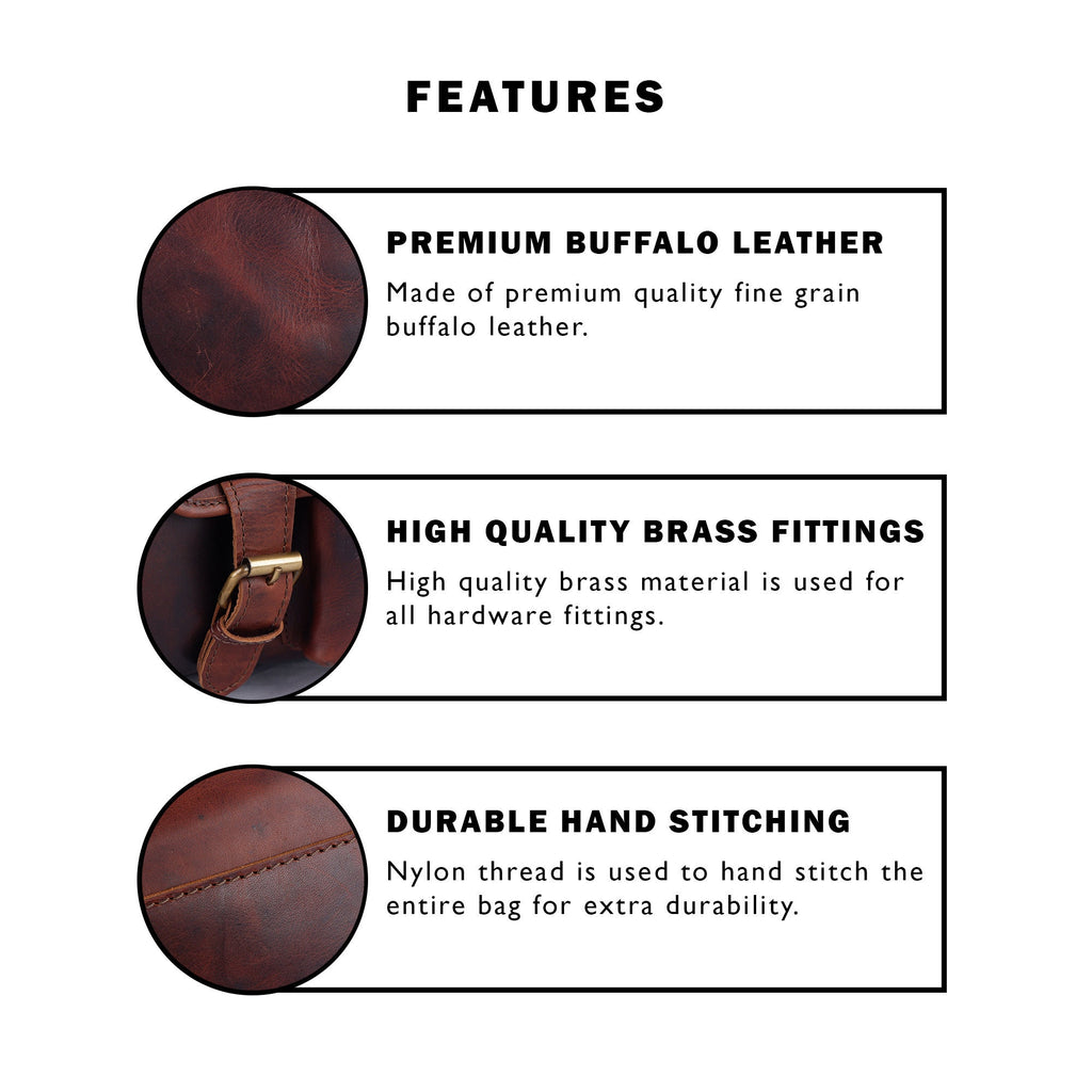 Unisex Buffalo Leather Round Weekender Duffel Bag