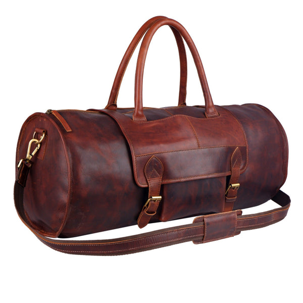 Unisex Buffalo Leather Round Weekender Duffel Bag