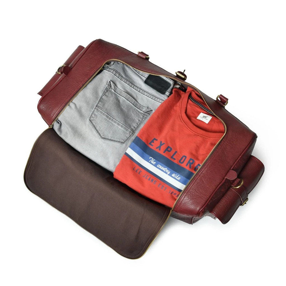 Cherry Red Buffalo Leather Weekender Duffel Bag – Personalized