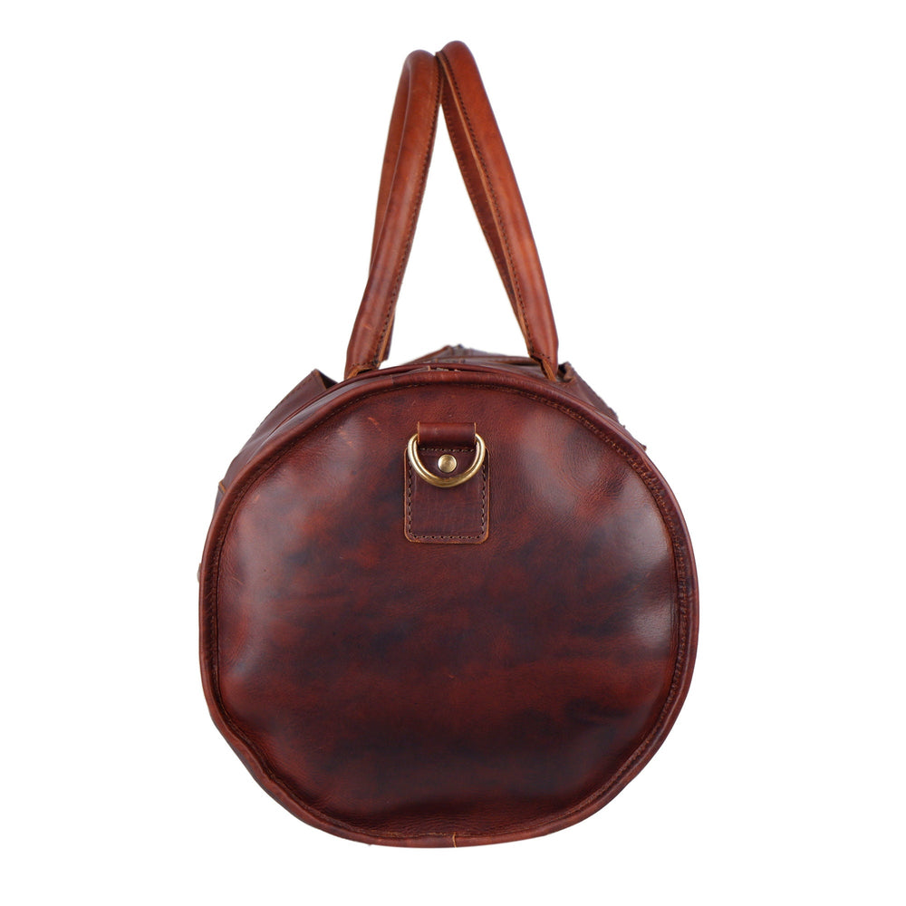 Unisex Buffalo Leather Round Weekender Duffel Bag