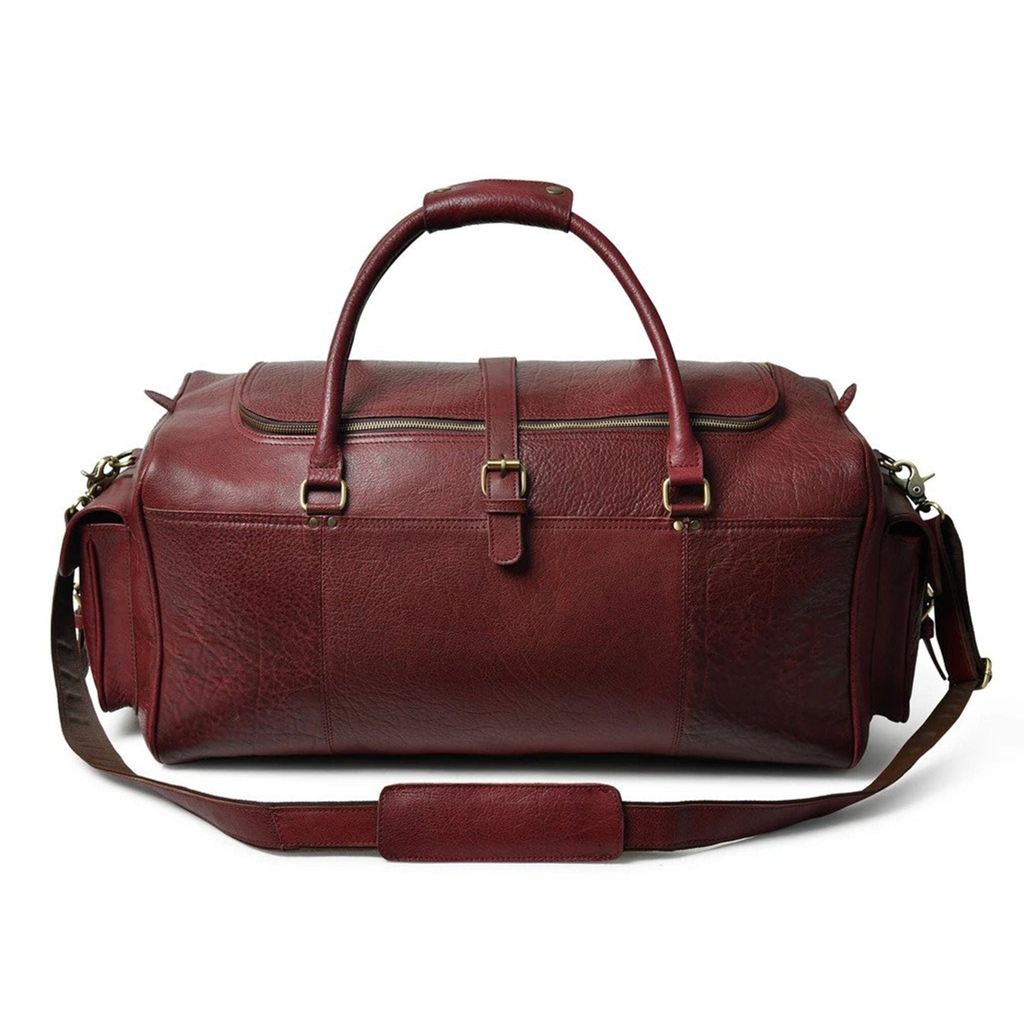 Cherry Red Buffalo Leather Weekender Duffel Bag – Personalized