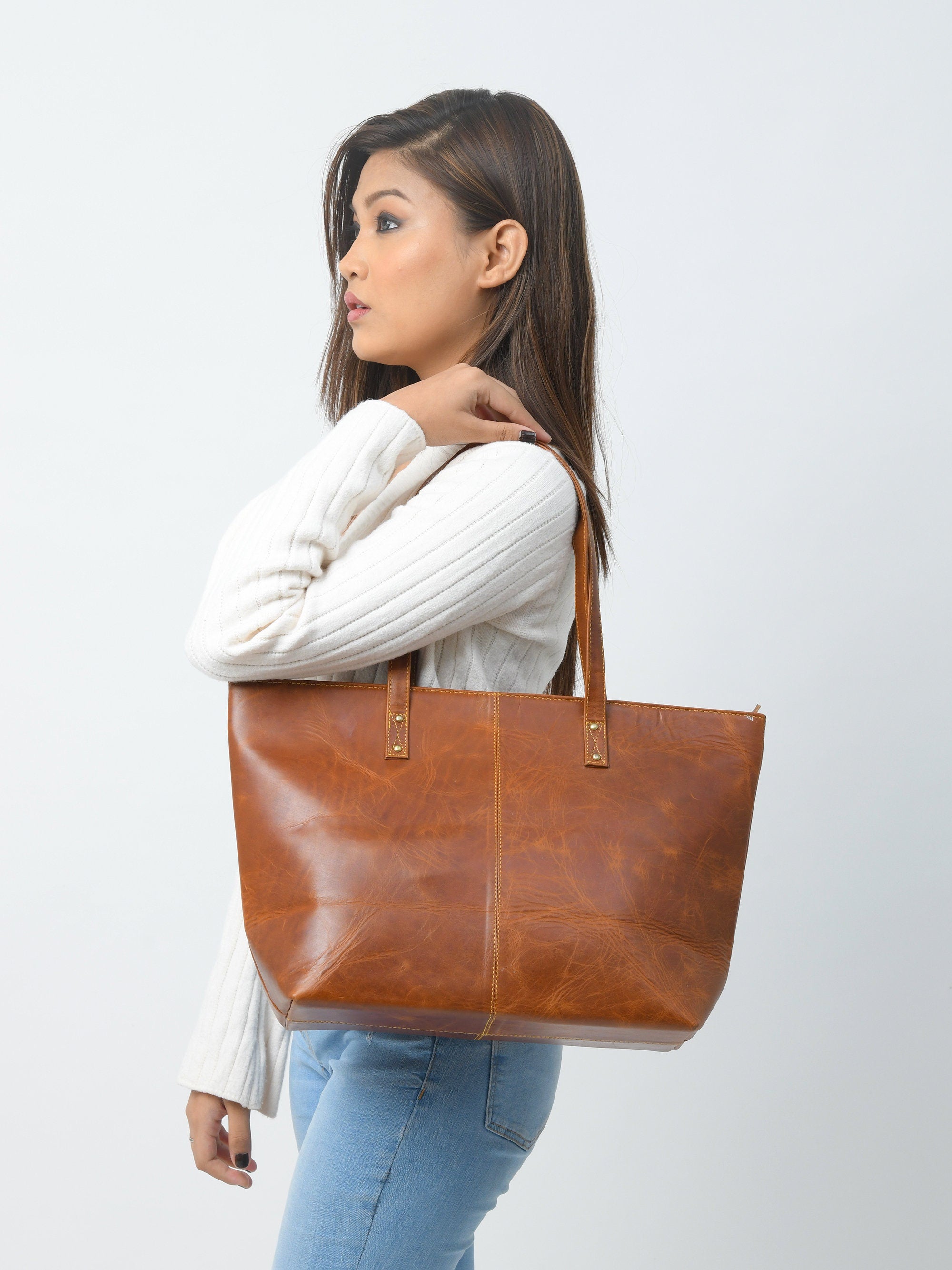 Women's Leather Tote Bag – Handbag & Travel Bag Gift for Her