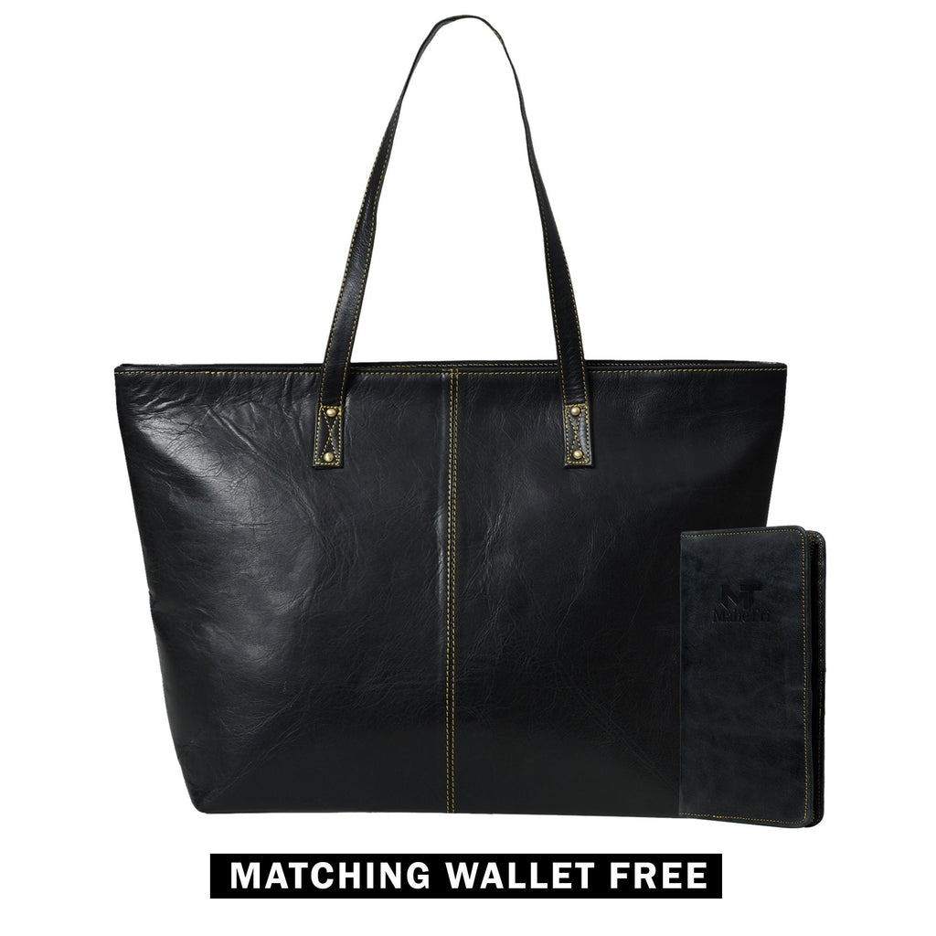 Women's Buffalo Leather Tote Bag + Free Clutch Wallet – Gift for Her