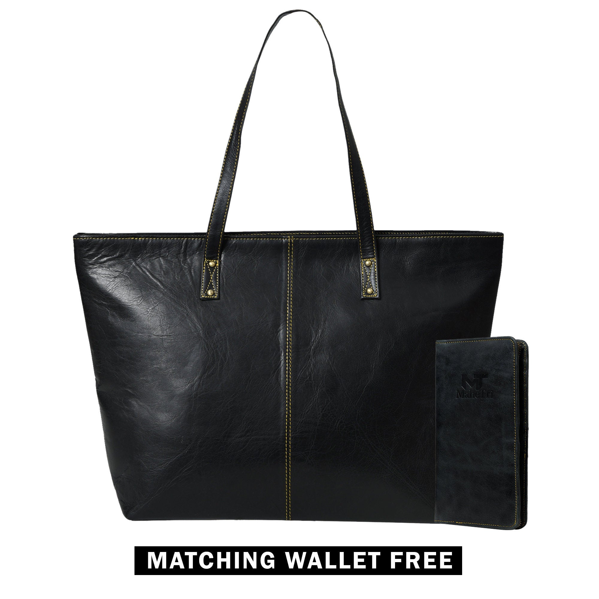 Women's Buffalo Leather Tote Bag + Free Clutch Wallet – Gift for Her