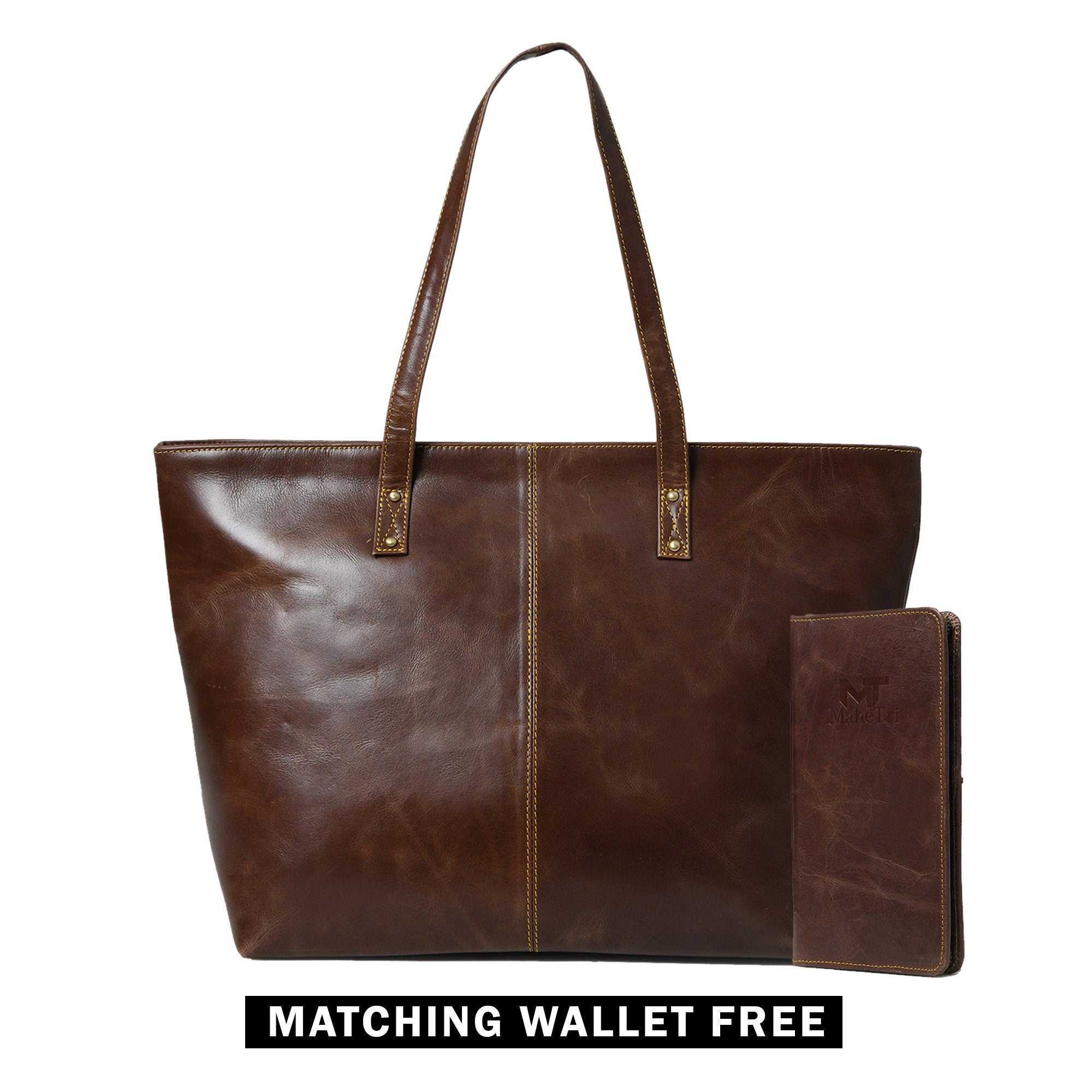 Women's Buffalo Leather Tote Bag + Free Clutch Wallet – Gift for Her