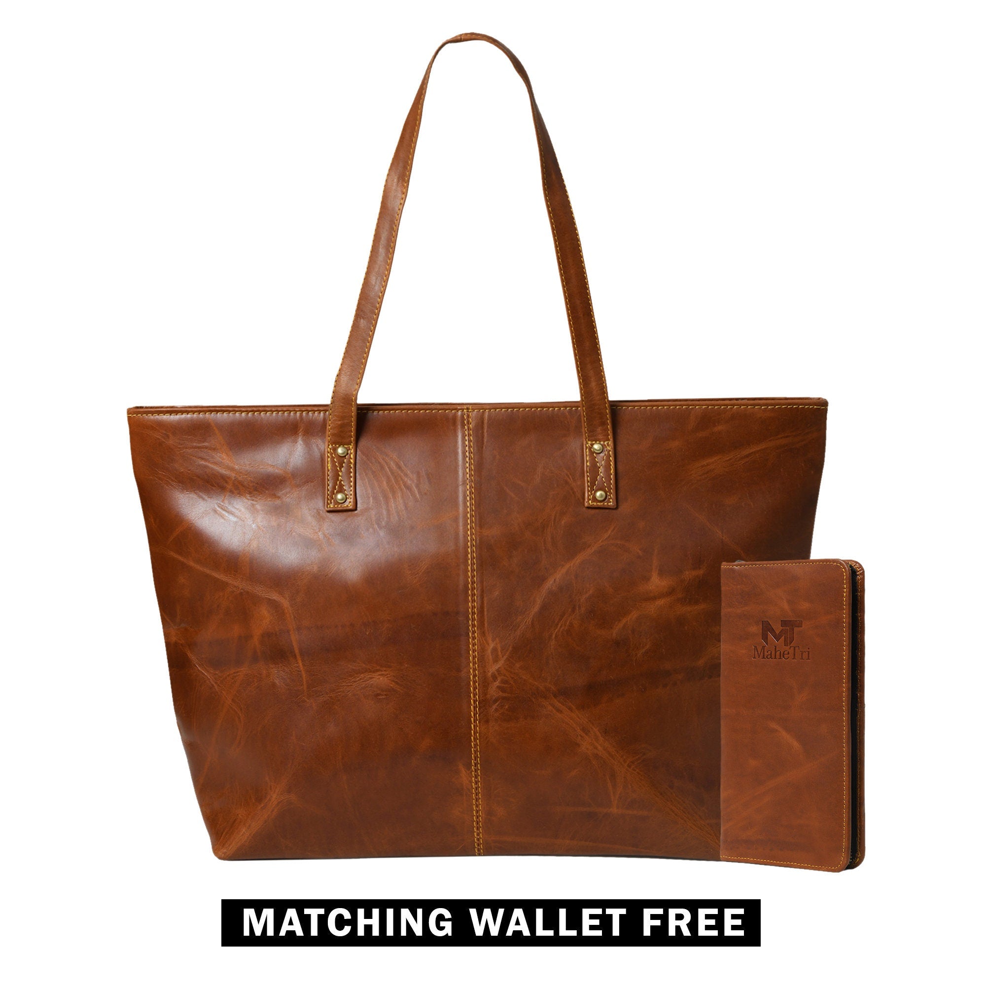 Women's Buffalo Leather Tote Bag + Free Clutch Wallet – Gift for Her