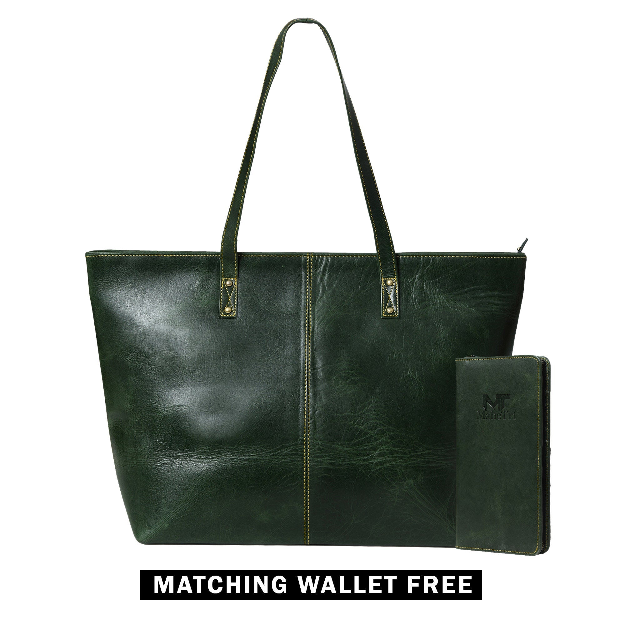 Women's Buffalo Leather Tote Bag + Free Clutch Wallet – Gift for Her