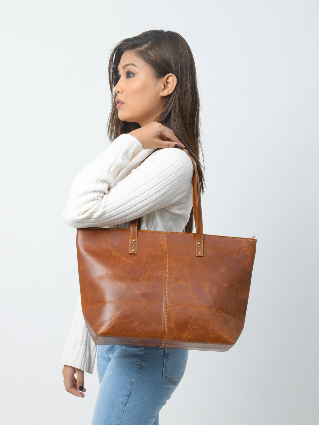 Women's Buffalo Leather Tote Bag + Free Clutch Wallet – Gift for Her