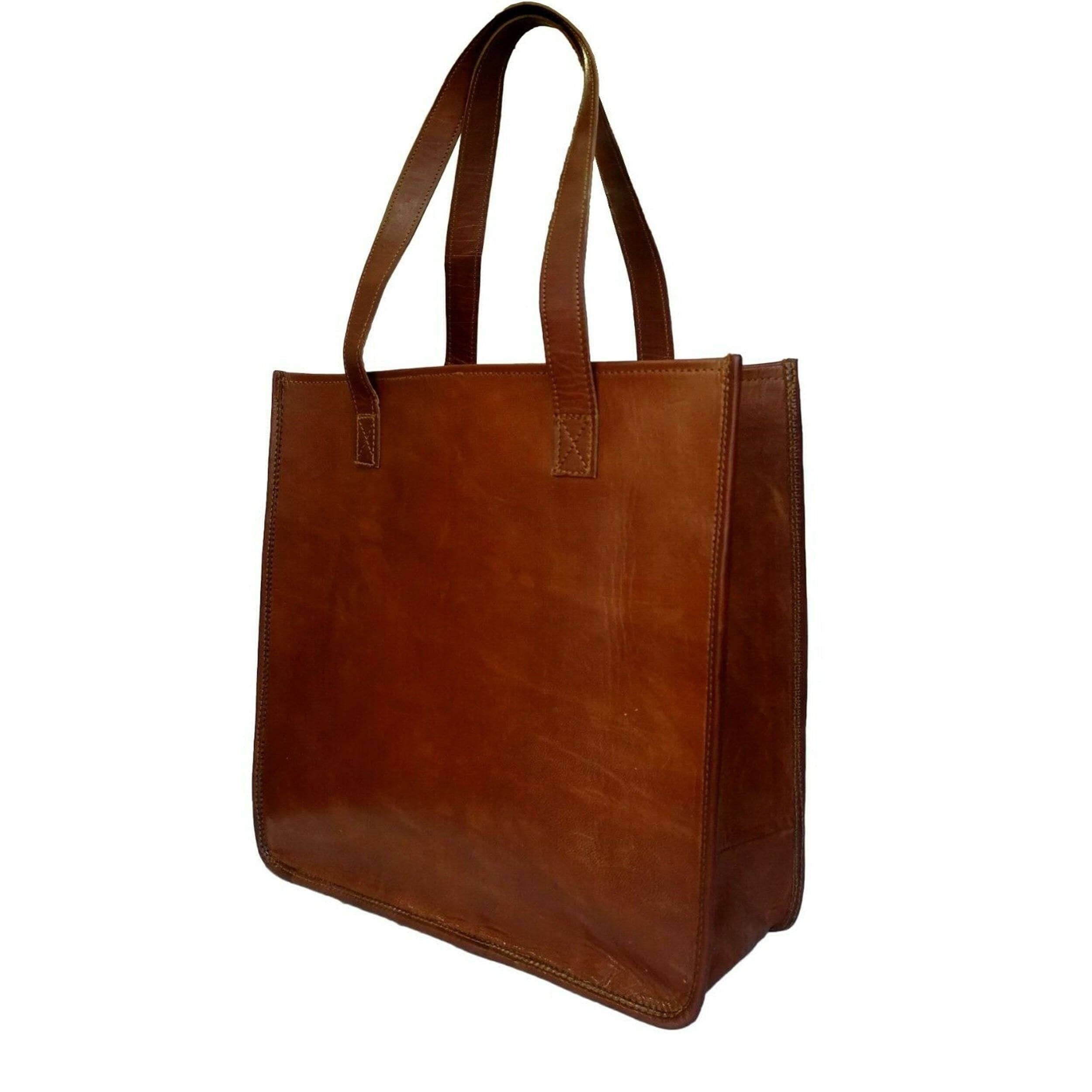 Women's Vintage Brown Leather Tote Bag – Handcrafted Shopper