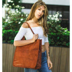 Women's Vintage Brown Leather Tote Bag – Handcrafted Shopper