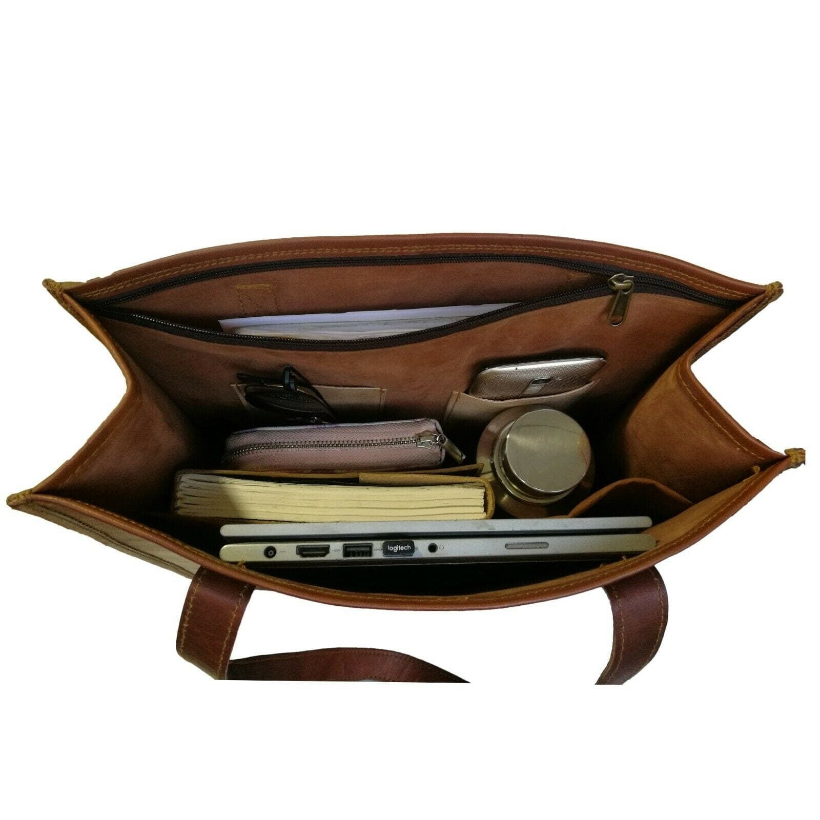 Women's Vintage Brown Leather Tote Bag – Handcrafted Shopper
