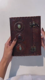 Large 3 Gem Stones Embossed Leather Journal – Coptic Bound, Lock