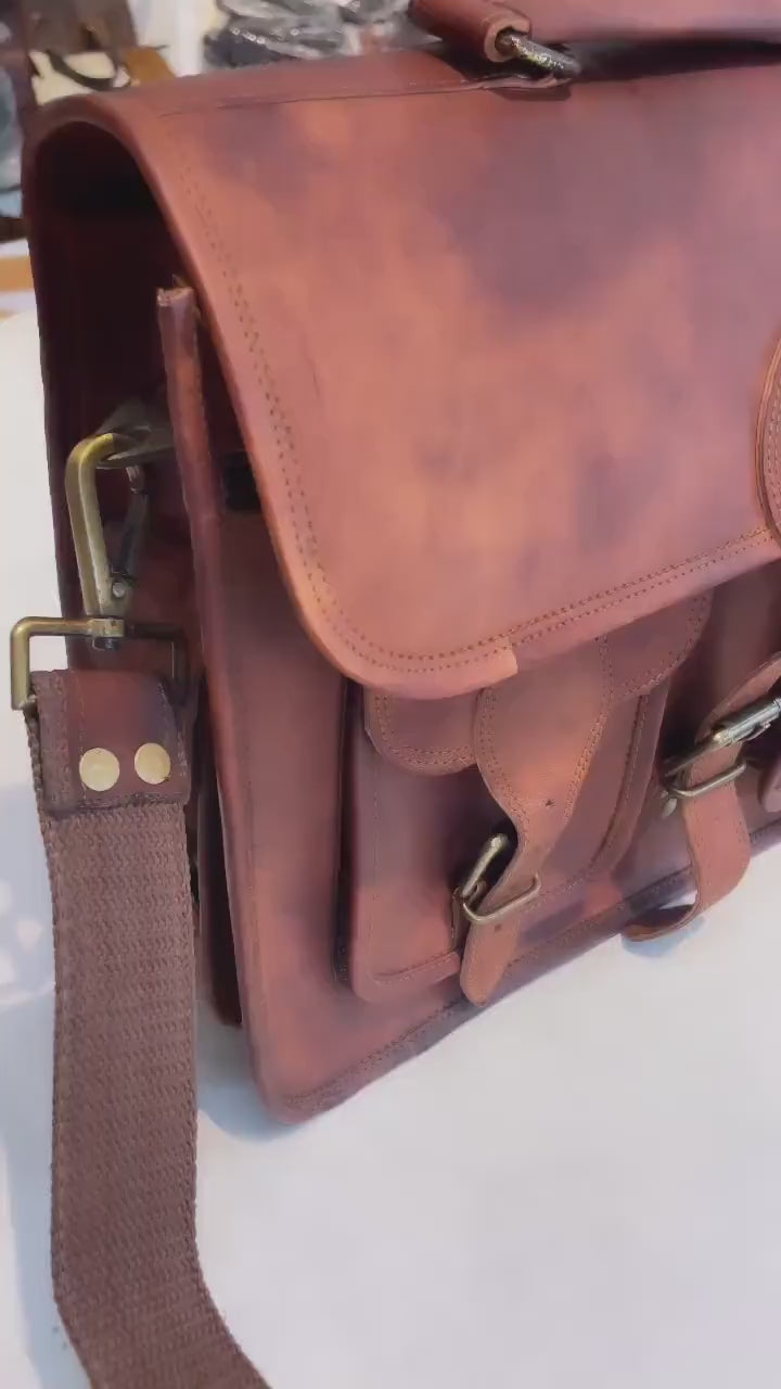 Personalized Vintage Leather DSLR Camera Saddle Satchel Bag