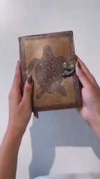 Turtle Design Leather Journal Set of 2 – Coptic Bound, 8"x6"