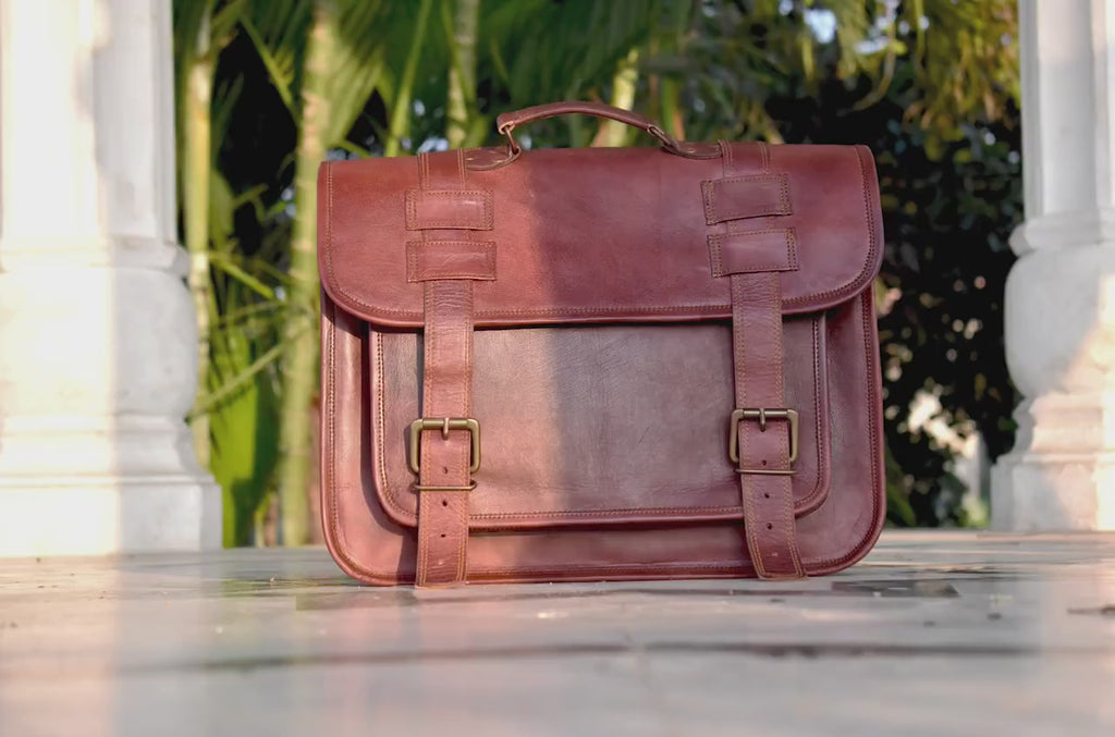 Convertible Leather Office Messenger Bag – Briefcase & Backpack 15"–16"